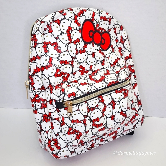 HELLO KITTY 🐱 Red & White Back Pack w Front Pouch & Back Kitty Detail ☆ NWT ☆ - Picture 7 of 7